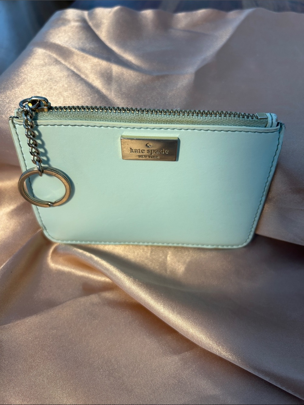 kate spade Mint Green Leather Zip Card Wallet with Key Ring